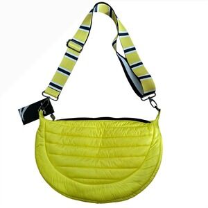 THINK ROYLN Yellow Fluo Halfmoon Puffy Crossbody Bag Reversible Strap 3 tone NWT